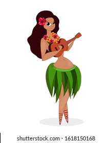 Vector illustration of a Hawaiian girl with the guitar 