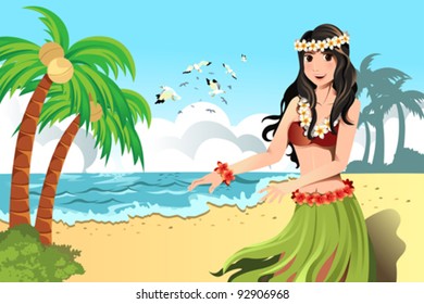 A vector illustration of Hawaiian hula dancer girl