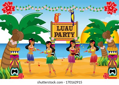 A vector illustration of Hawaiian Luau party