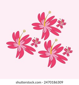 Vector illustration of Hawaiian pink flowers on a soft pink background.