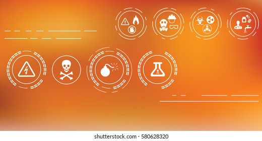 vector illustration of hazardous items icons for warning  concepts on abstract blurry background