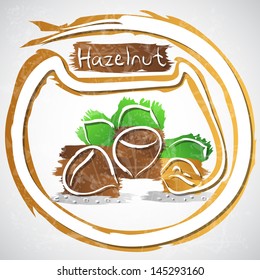Vector illustration of hazelnut with leaves
