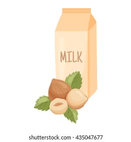 vector illustration of hazelnuts and milk pack on isolated background