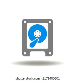 Vector Illustration Of Hdd Hard Disk Drive. Icon Of Electronic Data Storage. Symbol Of Computer Hardware.