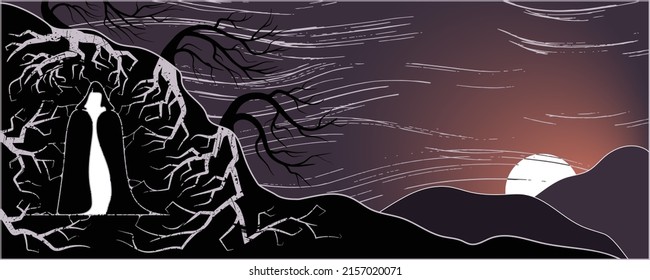 Vector illustration of He Who Dwells in Rock. Created by Lesya Ukrainka in her Forest Song, the dark spirit of eternal rest has since become a part of Ukraine's lore.