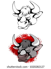 Vector illustration of head of aggressive bull 