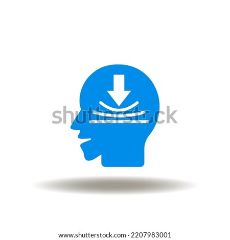 Vector illustration of head with arrow down and bending, flex, elastic lines. Icon of resilience. Symbol of soft skills.