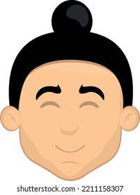 Vector Illustration Of The Head Of An Asian Man Cartoon With A Bun Hair