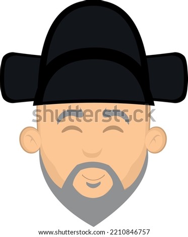 Vector illustration of the head of an asian older man, with a gray beard and a samo hat classic of korean culture