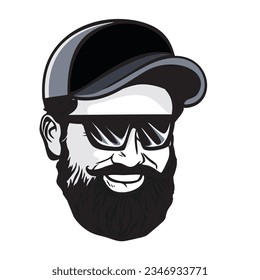 ilustración vectorial de Head Beard man, mascota de dibujos animados de diseño de logotipo