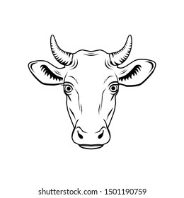 Vector illustration of a cow’s head in black and white
