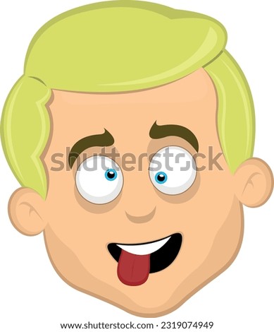 vector illustration head of a blond cartoon man with light eyes, a crazy expression and making faces