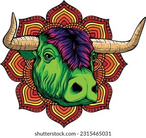 ilustración vectorial del diseño coloreado por el toro de la cabeza