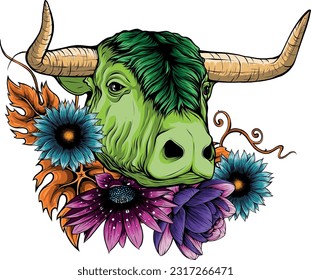 ilustración vectorial del diseño coloreado por el toro de la cabeza
