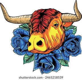 vector illustration of head bull colored design