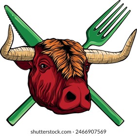 vector illustration of head bull colored design