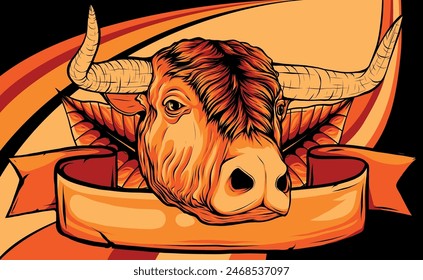 Ilustración vectorial de toro cabeza con hojas