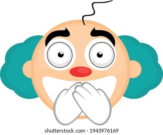 Ilustración vectorial de la cabeza de un payaso de dibujos animados cubriendo la boca con las manos