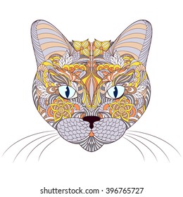 Vector illustration of head of cat on white background