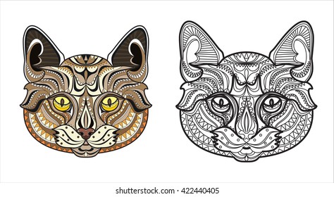 Vector illustration of head of cat on white background