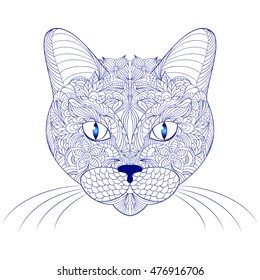 Vector illustration of head of cat on white background
