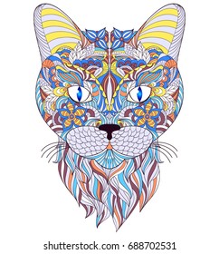 Vector illustration of head of cat on white background
