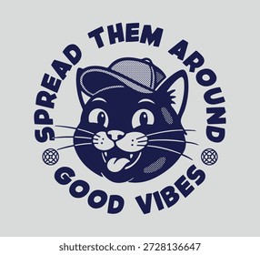 Vector illustration of head a cat vintage cartoon character artwork for T shirt Street Wear and Urban Style