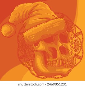 Vector illustration, Head chimpanzee skull in a cap