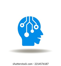 Vector Illustration Of Head With Circuit And Microchip. Icon Of Hard And Soft Skills. Symbol Of AI Artificial Intelligence.