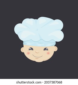 Vector illustration head of a cook. Cartoon design of a chef in a cap for a logo, icon.