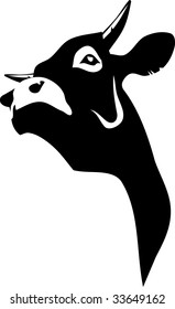 Vector illustration of head cow black and white