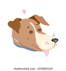 Ilustración vectorial de la cabeza de un perro lindo. Rompecabezas, lengua sobresaliente. Un perro de la raza Jack Russell terrier. Aislado sobre fondo blanco.