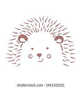 Vector illustration head of a cute hedgehog. Smiling hedgehog muzzle isolated on white background. Children's illustration for printing on children's clothing, postcards, packaging. 