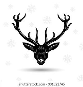 Vector illustration of head of deer with big horns.