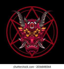 Vector illustration of head devil demon red monster. Good for tshirt artwork printed