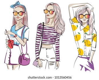 Vector illustration of head drawing girls
