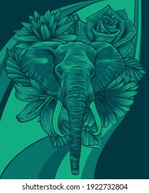Vector illustration of head elephant with flower.