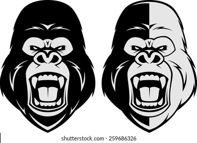 Vector illustration, head evil ferocious gorilla shouts