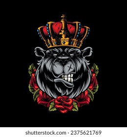 Vector illustration head of a ferocious bear, contour on a black background