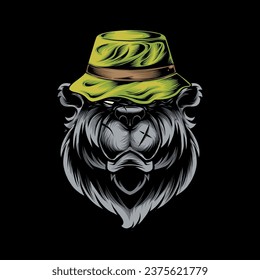 Vector illustration head of a ferocious bear, contour on a black background