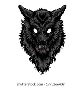 Vector illustration head ferocious  black wolf isolated on white background