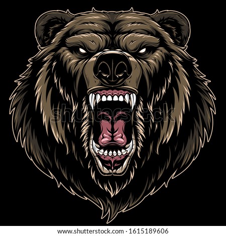 Vector illustration, head of a ferocious grizzly bear, on a black background [[stock_photo]] © 
