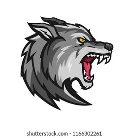 Vector illustration head ferocious wolf, outline silhouette on a white background