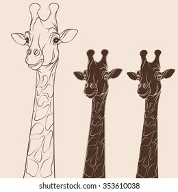 Vector illustration head of a giraffe. Isolated objects on white