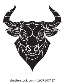 Vector illustration, head healthy  bull on a white background with geometric shape