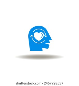 Ilustración vectorial de cabeza y corazón con proceso de flechas redondas. Icono de la empatía. Símbolo de valores fundamentales.