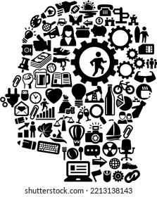 Ilustración vectorial Cabeza con iconos informáticos