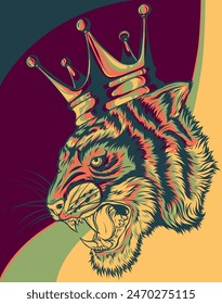 vector illustration of Head of a lion with a crown