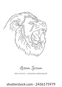 Vector illustration of a head of a lion. Isolated on white background. Line Art Lion Roaring
