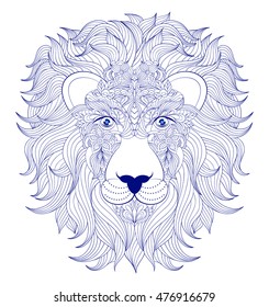 Vector illustration of head of lion on white background.